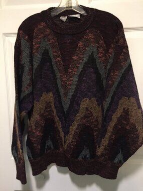 Cambio Italia Vintage Chevron Zigzag Knit Sweater Multi Color 85% Wool Mens L